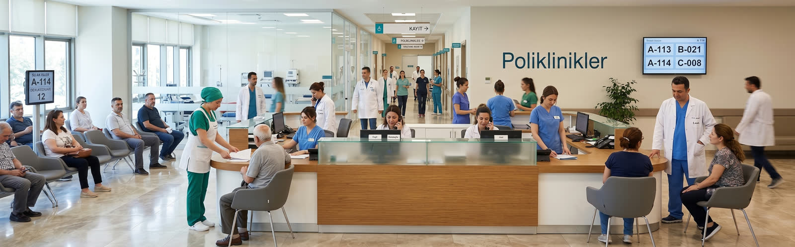 Türkiye'de poliklinik: bekleme salonu ve hekim kayıt bankosu